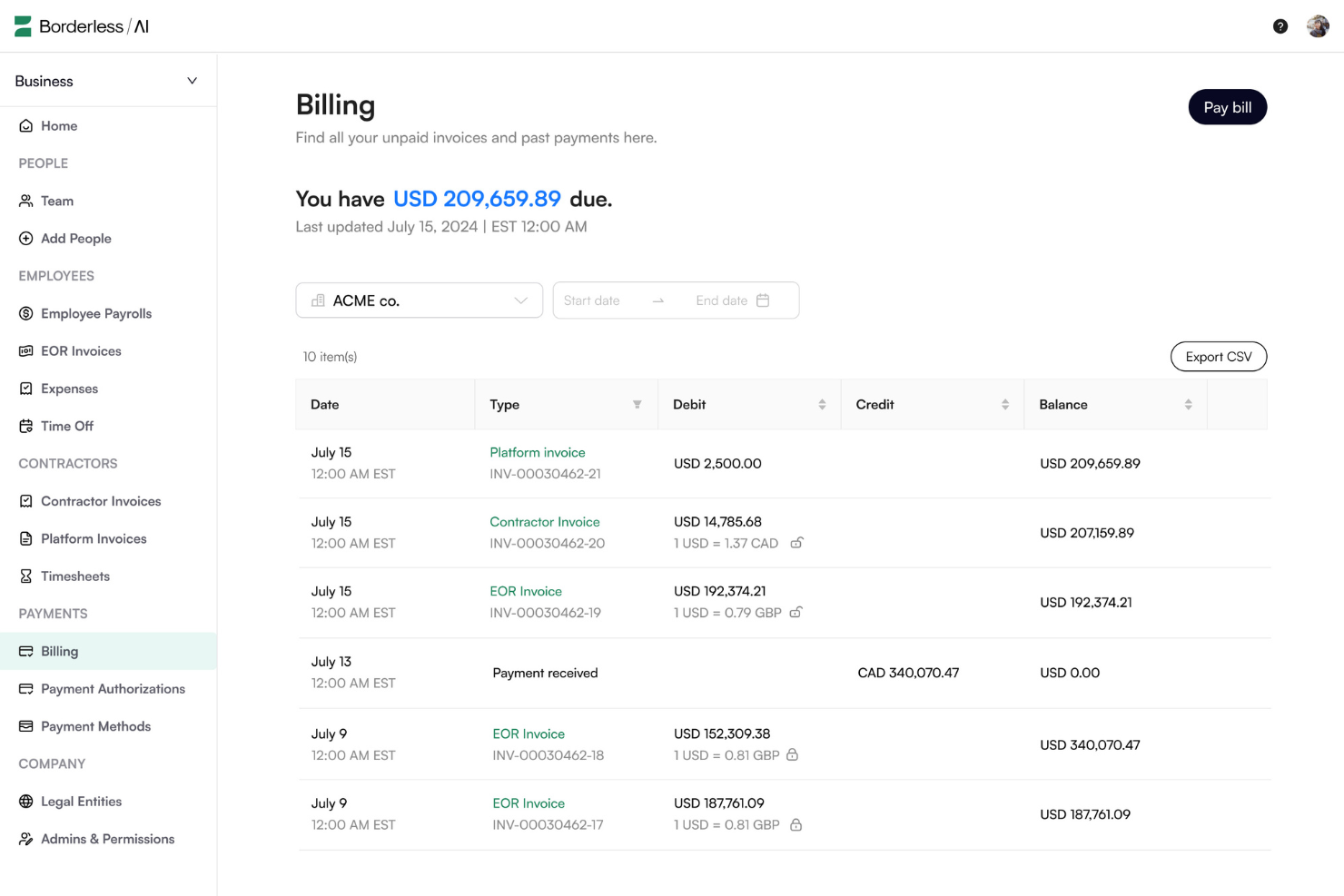 Borderless AI screenshot - Le 10 Migliori Soluzioni Employer of Record per l’Egitto nel 2026