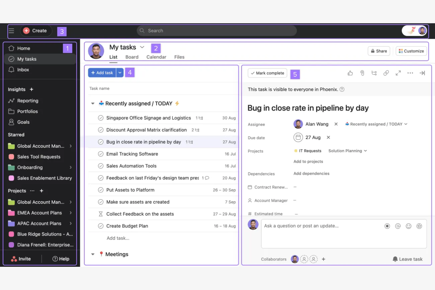 Asana screenshot - Le 10 migliori app per la comunicazione aziendale recensite nel 2026