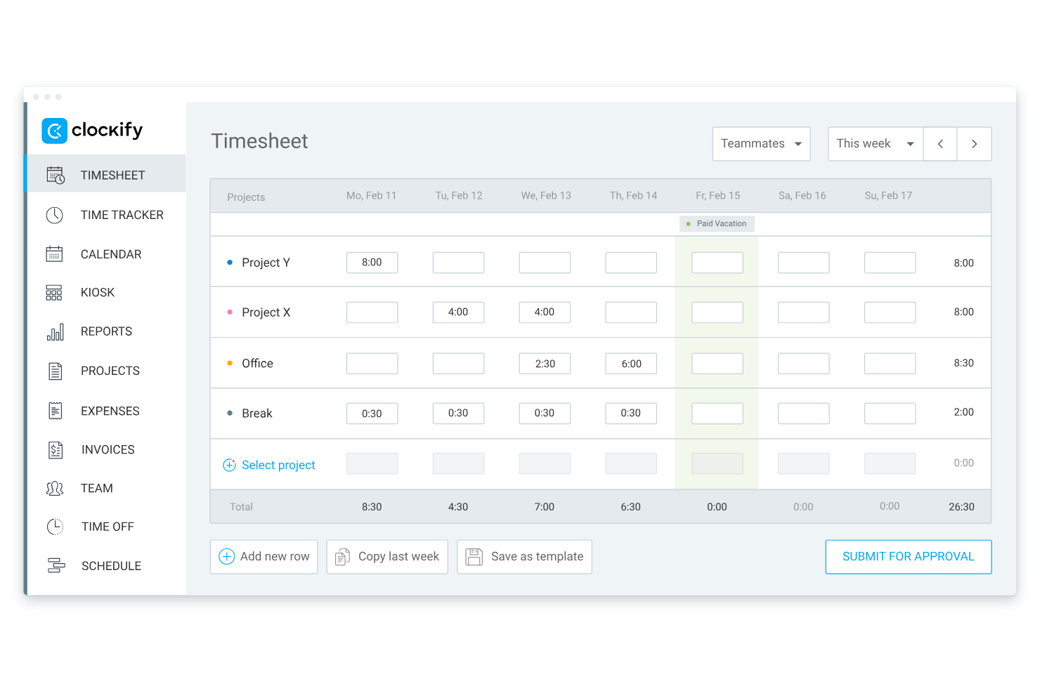 Clockify screenshot - I 18 migliori software per la gestione delle ferie recensiti nel 2026