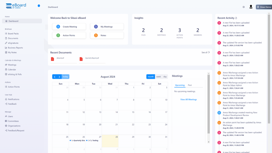 eBoard screenshot - Le 10 Migliori Piattaforme di Gestione dei Consigli d’Amministrazione con Intelligenza Artificiale Recensite nel 2026