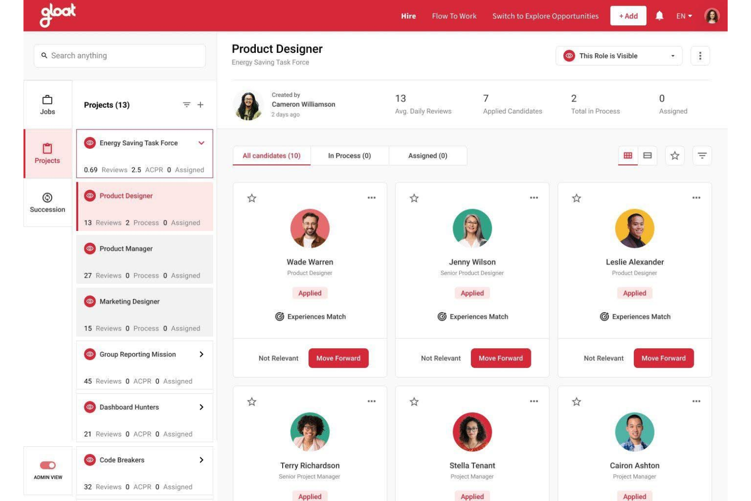 Gloat screenshot - Le 10 migliori soluzioni di IA per la fidelizzazione dei dipendenti recensite nel 2026