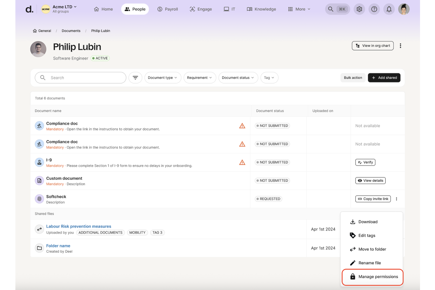Deel HR screenshot - I 10 migliori strumenti di gestione del rischio dell’IA recensiti nel 2026