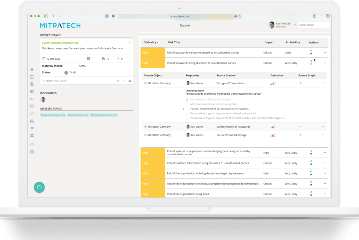 Mitratech Alyne screenshot - I 10 migliori strumenti di gestione del rischio dell’IA recensiti nel 2026