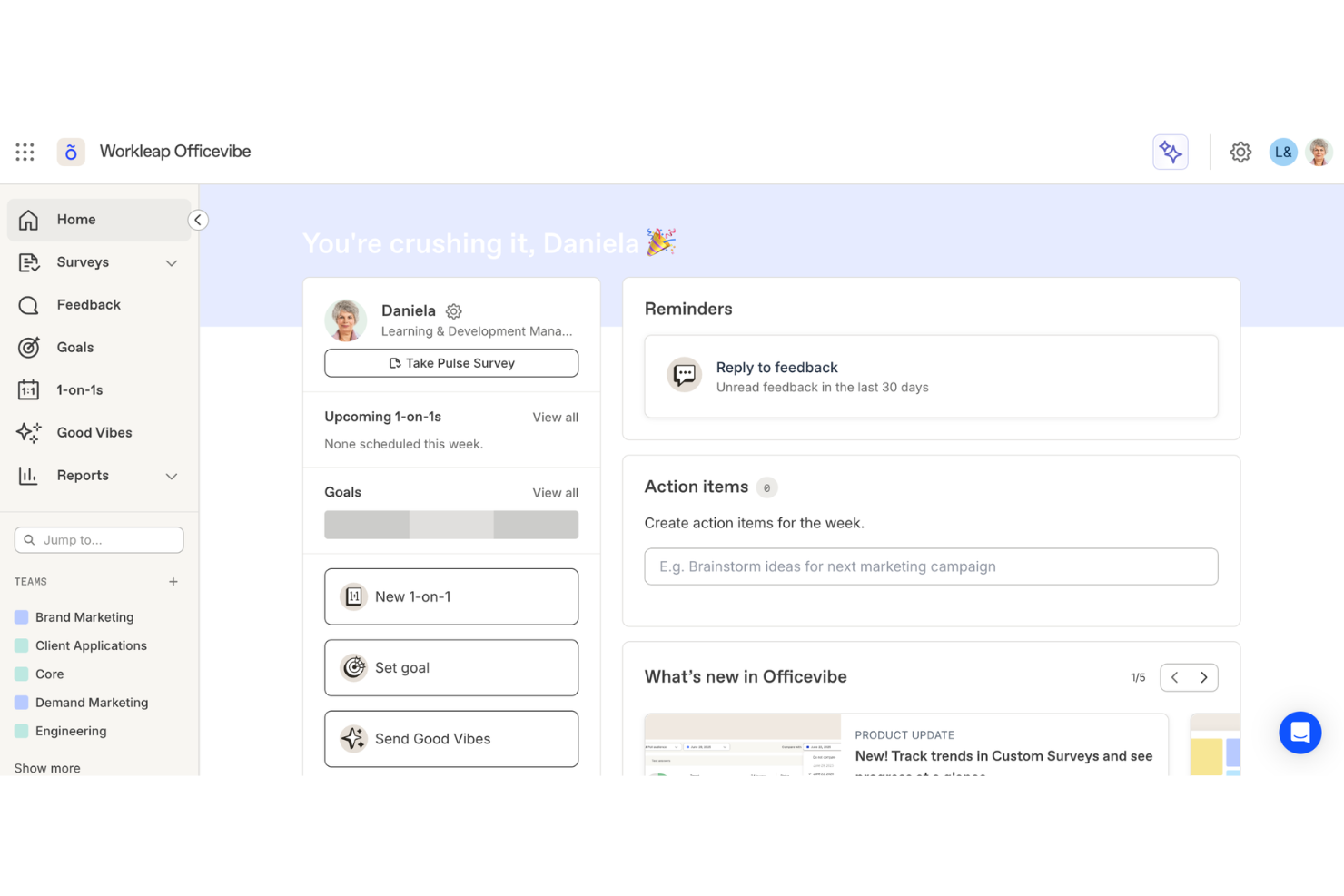 Workleap screenshot - 10 Migliori Strumenti di Gestione delle Prestazioni con AI Recensiti nel 2026