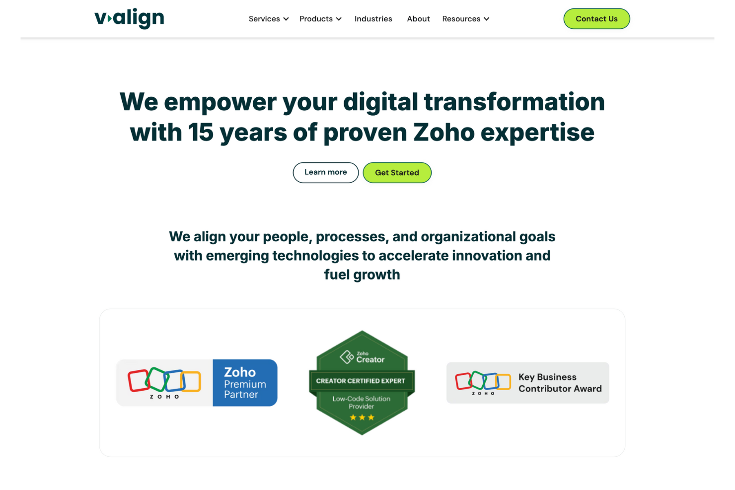 V-Align Technologies screenshot - I 10 migliori partner di Zoho People per 2026