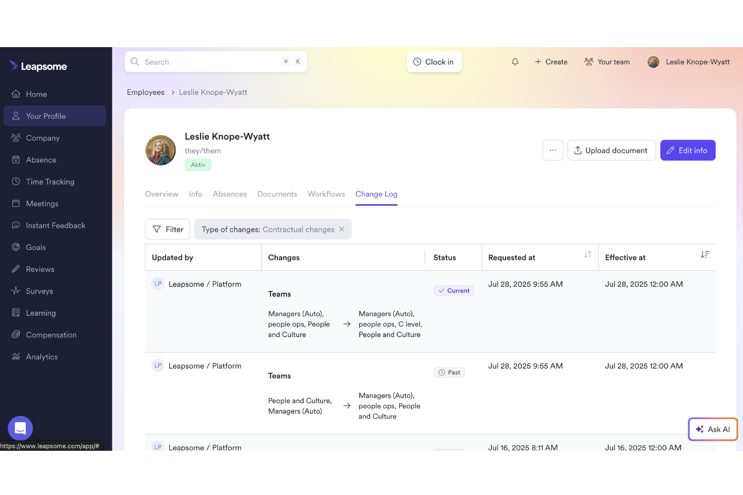 Leapsome screenshot - Le 10 Migliori HRIS Basate su Cloud Recensite nel 2026