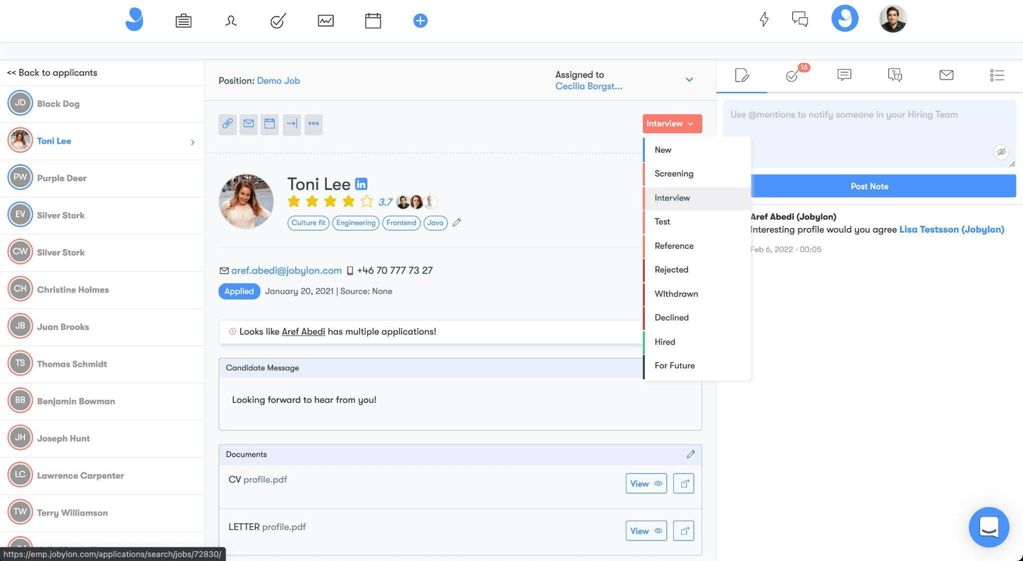 Jobylon screenshot - 10 Migliori Software per Segnalazioni di Dipendenti Recensiti nel 2026