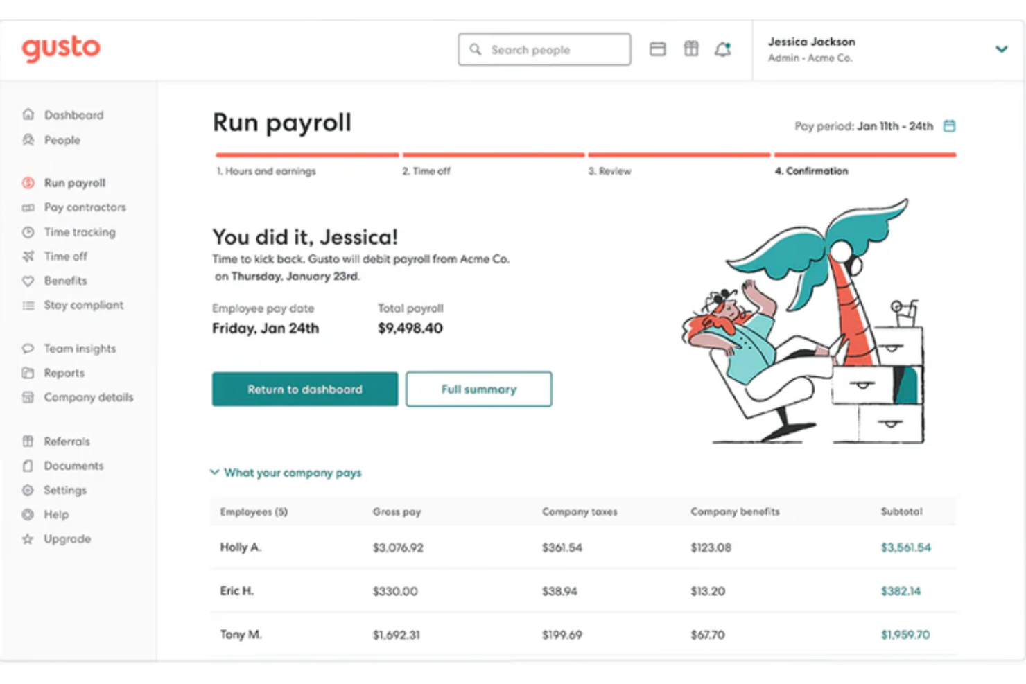 Gusto screenshot - 10 Migliori Software HR Integrati con QuickBooks nel 2026