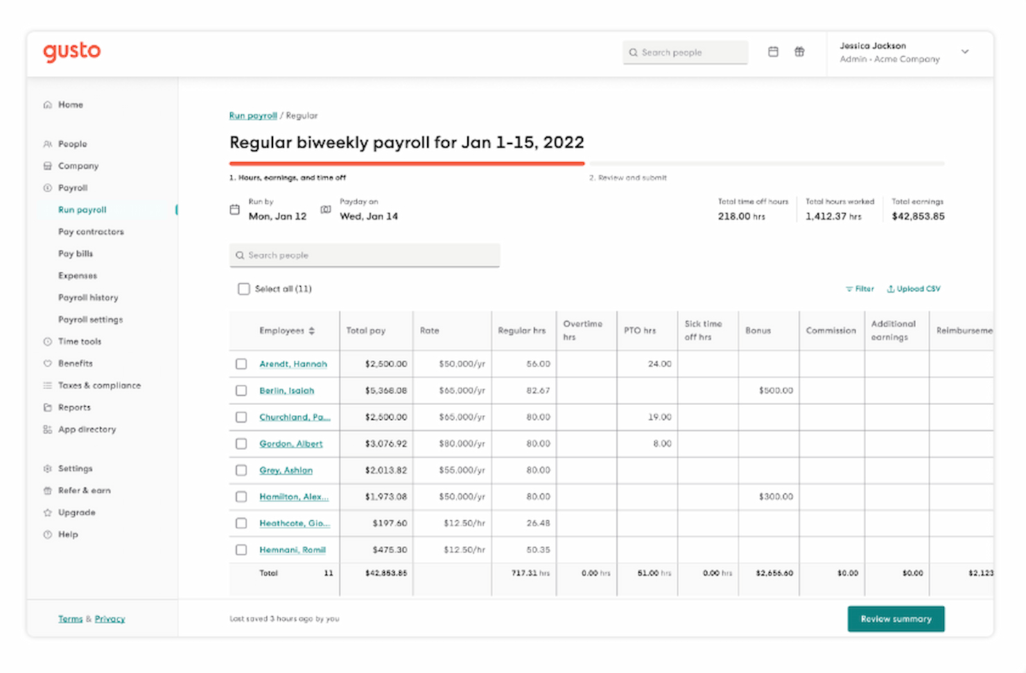 Gusto screenshot - I 10 migliori software per la gestione delle buste paga per startup nel 2026