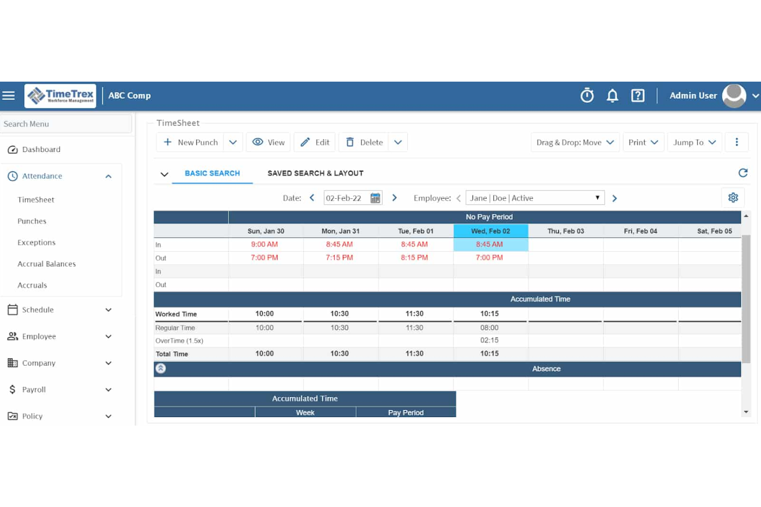 TimeTrex screenshot - Le 10 migliori alternative e concorrenti di BambooHR nel 2026