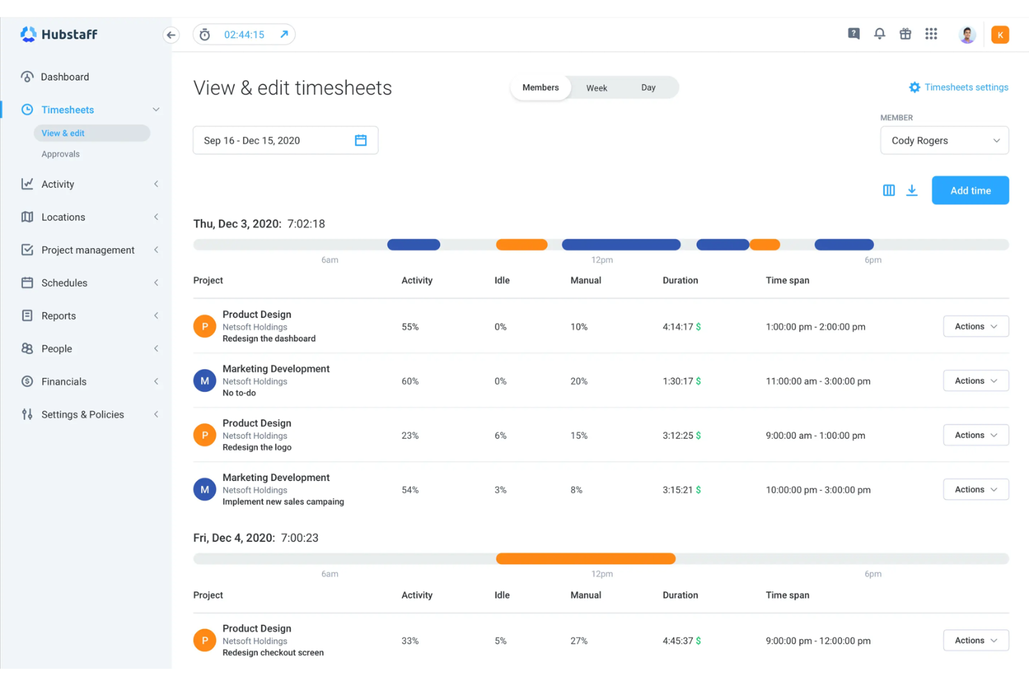 Hubstaff screenshot - 17 Migliori Alternative a Homebase Recensite nel 2026