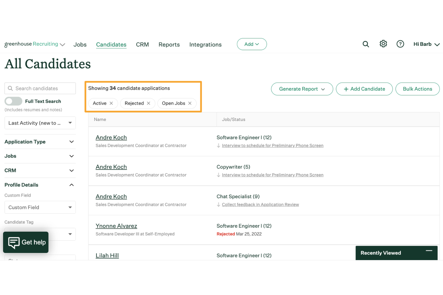 Greenhouse screenshot - 10 Software di Reclutamento AI per il Sourcing nel 2026