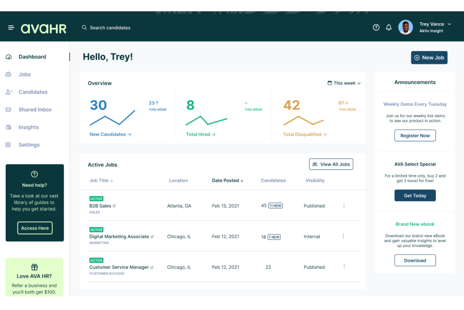 AvaHR screenshot - 10 Software di Reclutamento AI per il Sourcing nel 2026
