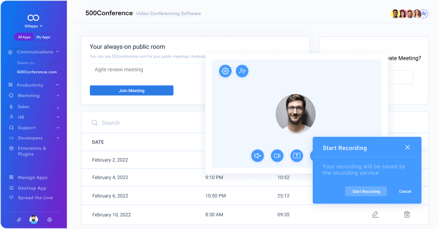 500Conference screenshot - I 10 migliori software per videoconferenze del 2026