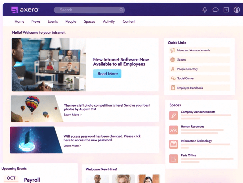 Axero screenshot - Le 10 Migliori Soluzioni Software Intranet del 2026