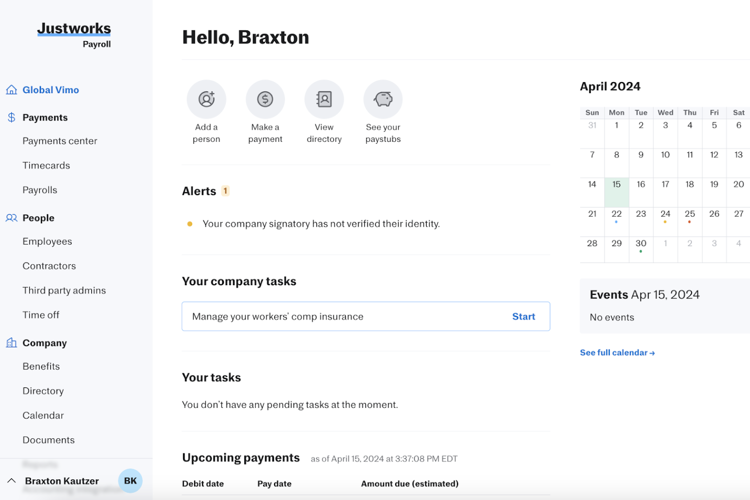 Justworks screenshot - 10 migliori concorrenti e alternative a Deel del 2026: recensione e confronto