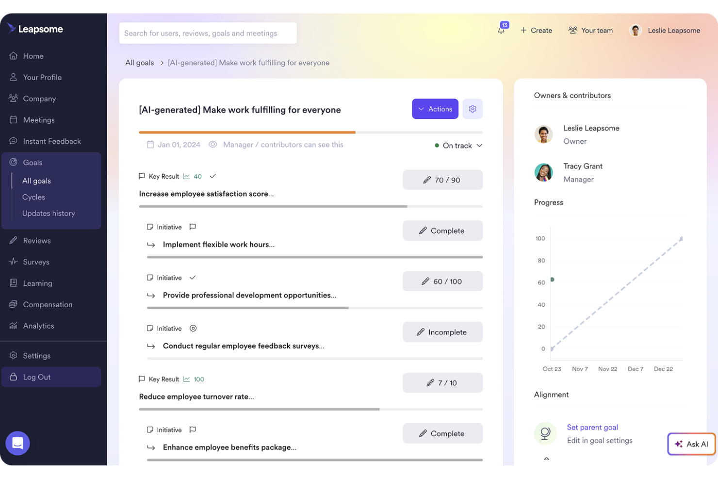 Leapsome screenshot - 10 Migliori Software HR per Piccole Imprese Recensiti per il 2026
