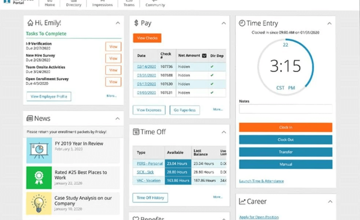 Paylocity screenshot - 10 Migliori Software HR per Piccole Imprese Recensiti per il 2026
