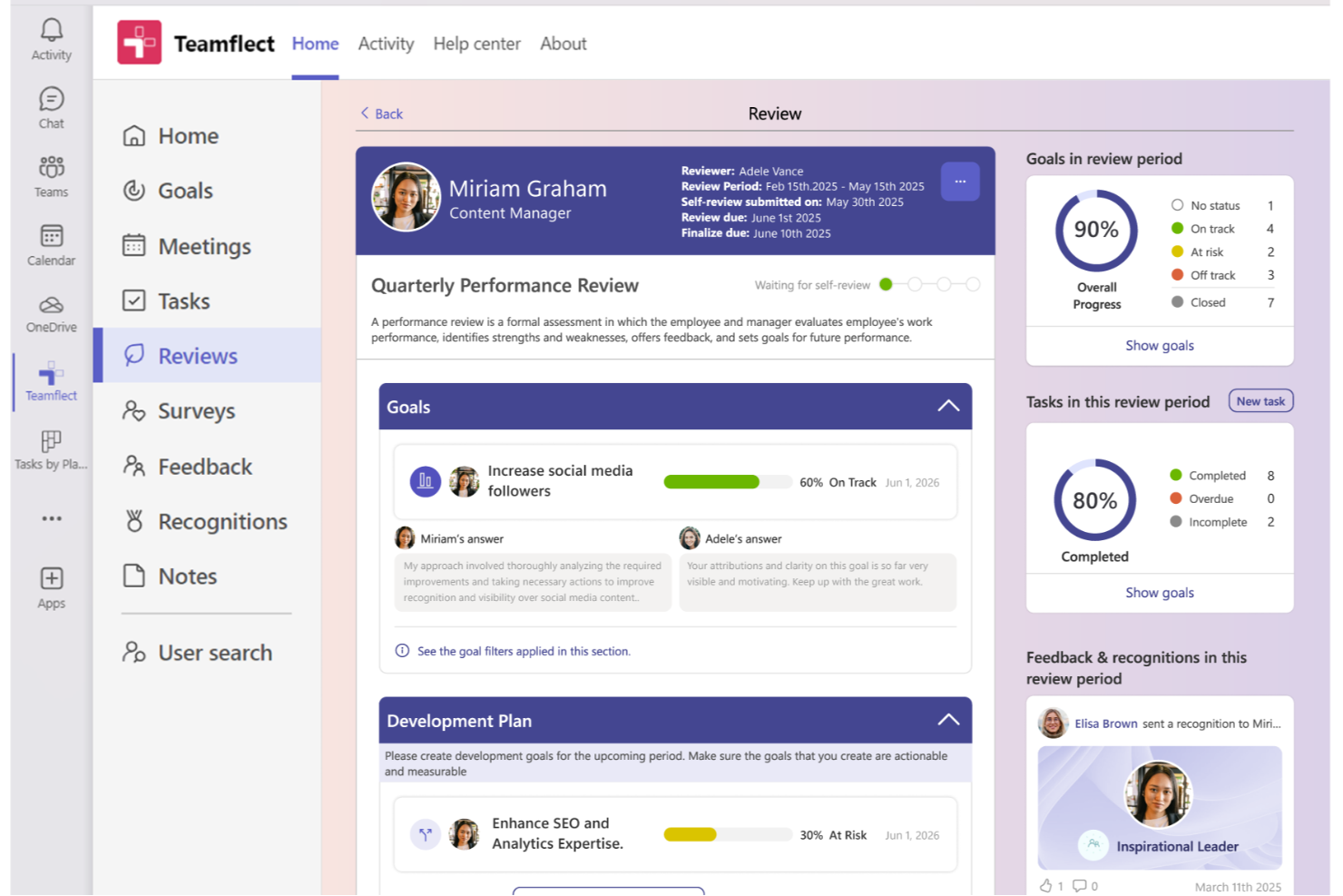 Teamflect screenshot - I 10 Migliori Software e Strumenti per la Gestione delle Prestazioni del 2026