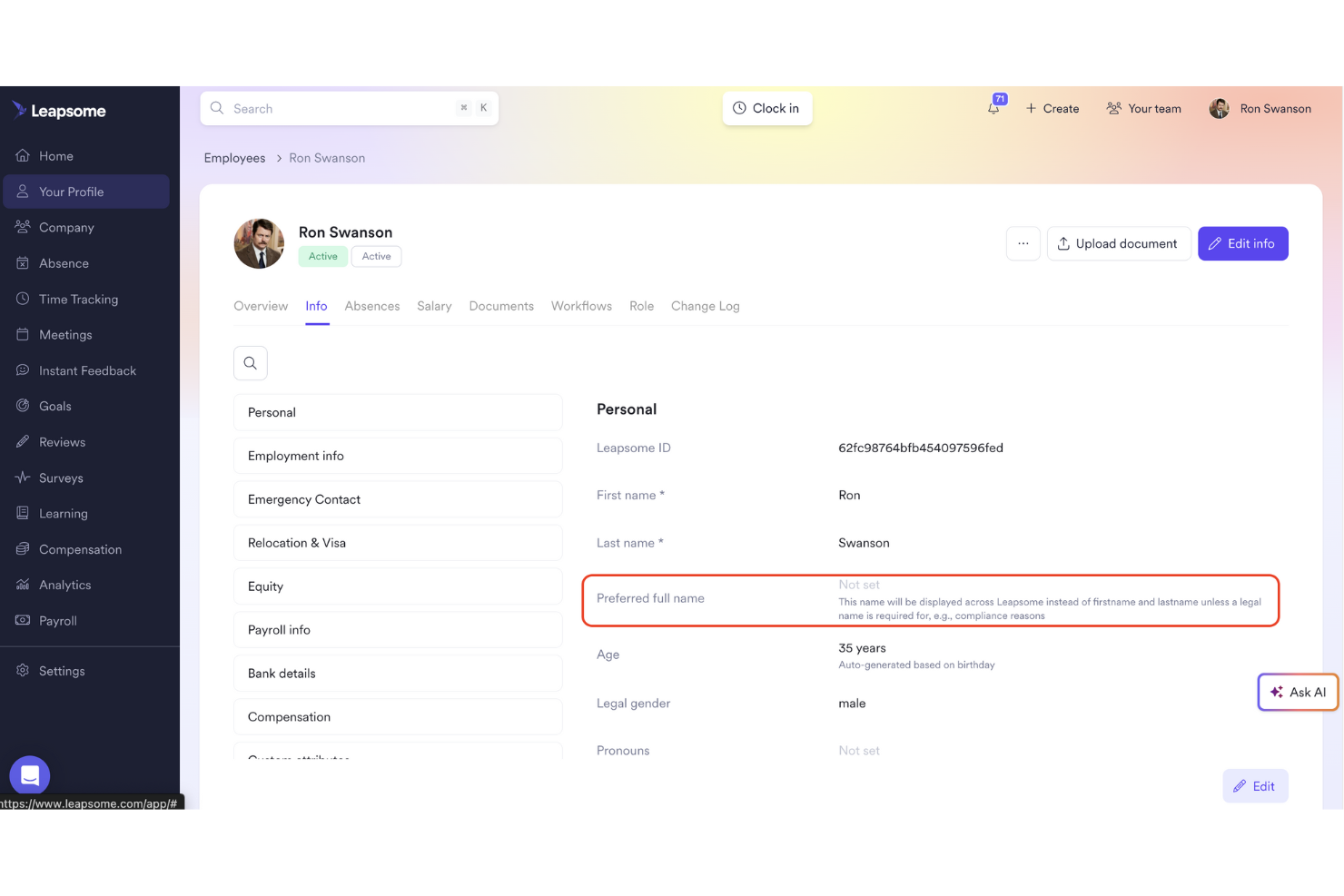 Leapsome screenshot - I 10 Migliori Sistemi Informativi per le Risorse Umane del 2026: Recensiti e Confrontati