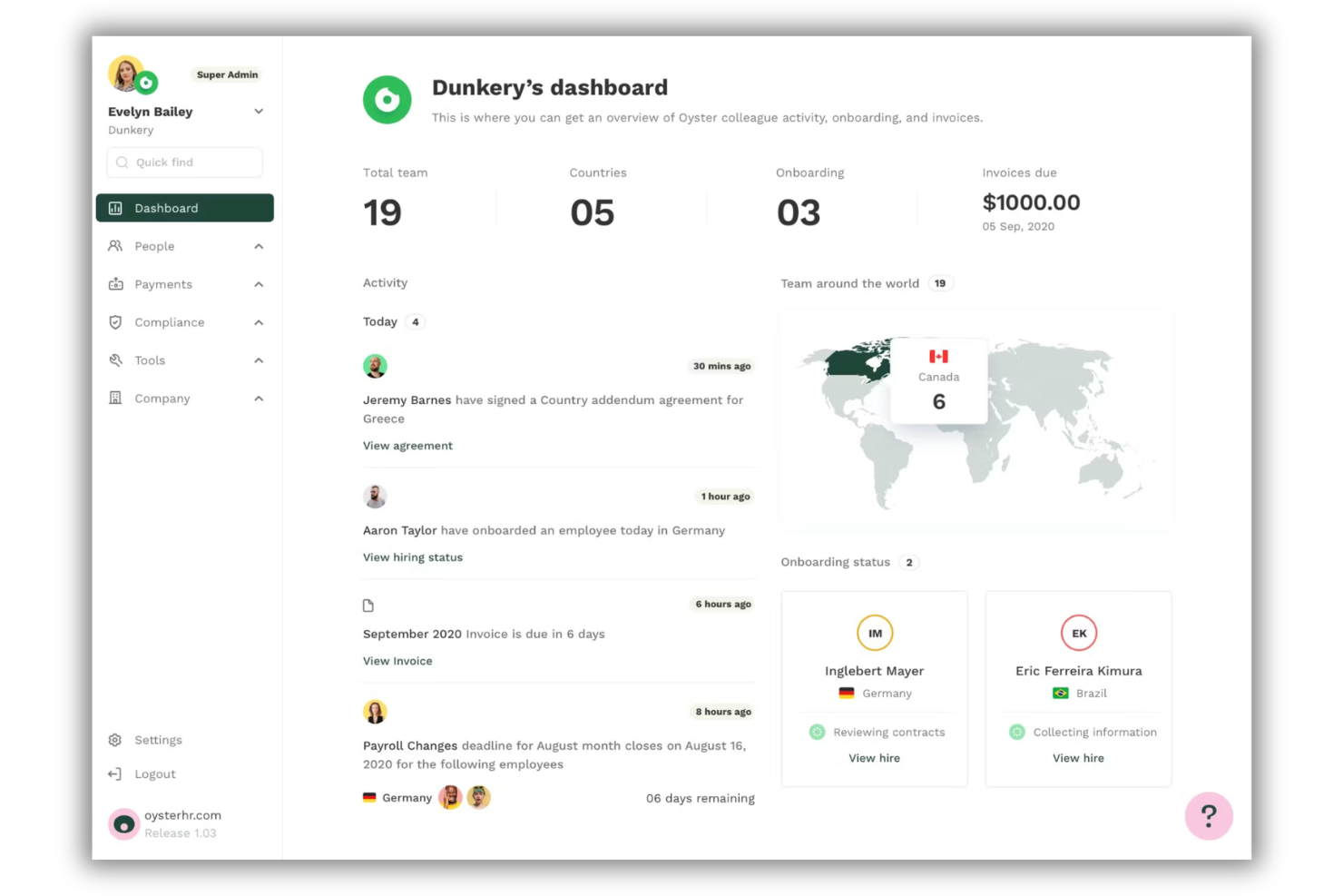 Oyster screenshot - Les 10 Meilleurs Logiciels de Paie Internationale en Colombie en 2026