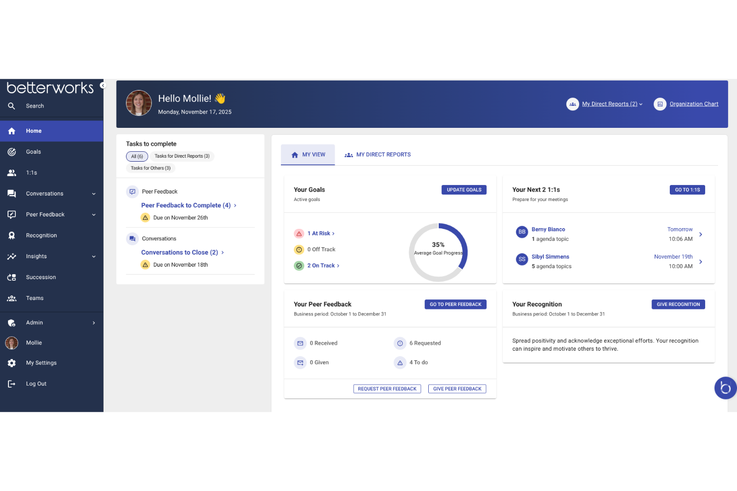 Betterworks screenshot - 10 Migliori Sistemi Software HR per Grandi Aziende: Recensiti nel 2026