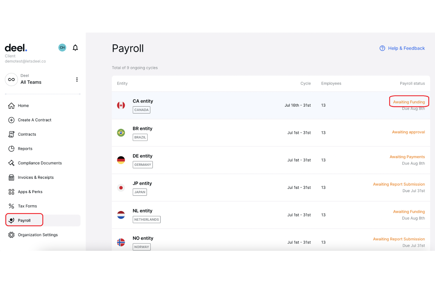 Deel Payroll screenshot - I 10 Migliori Software Paghe per Agenzie di Reclutamento