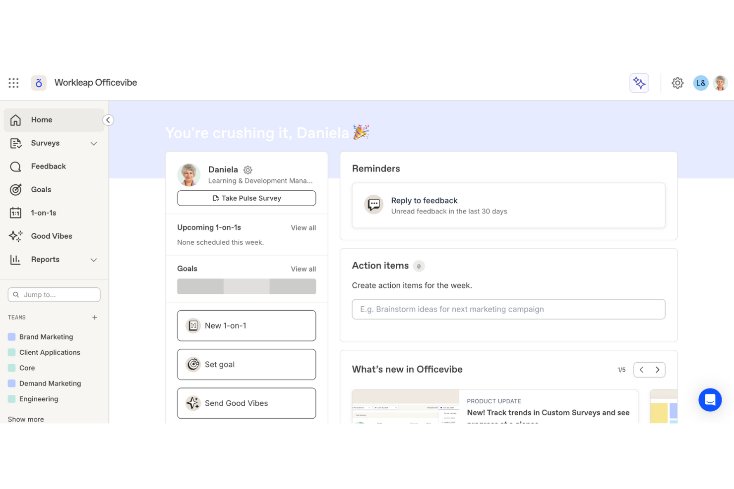 Workleap screenshot - Le 10 migliori piattaforme di IA per aumentare il coinvolgimento dei dipendenti – Recensione 2026