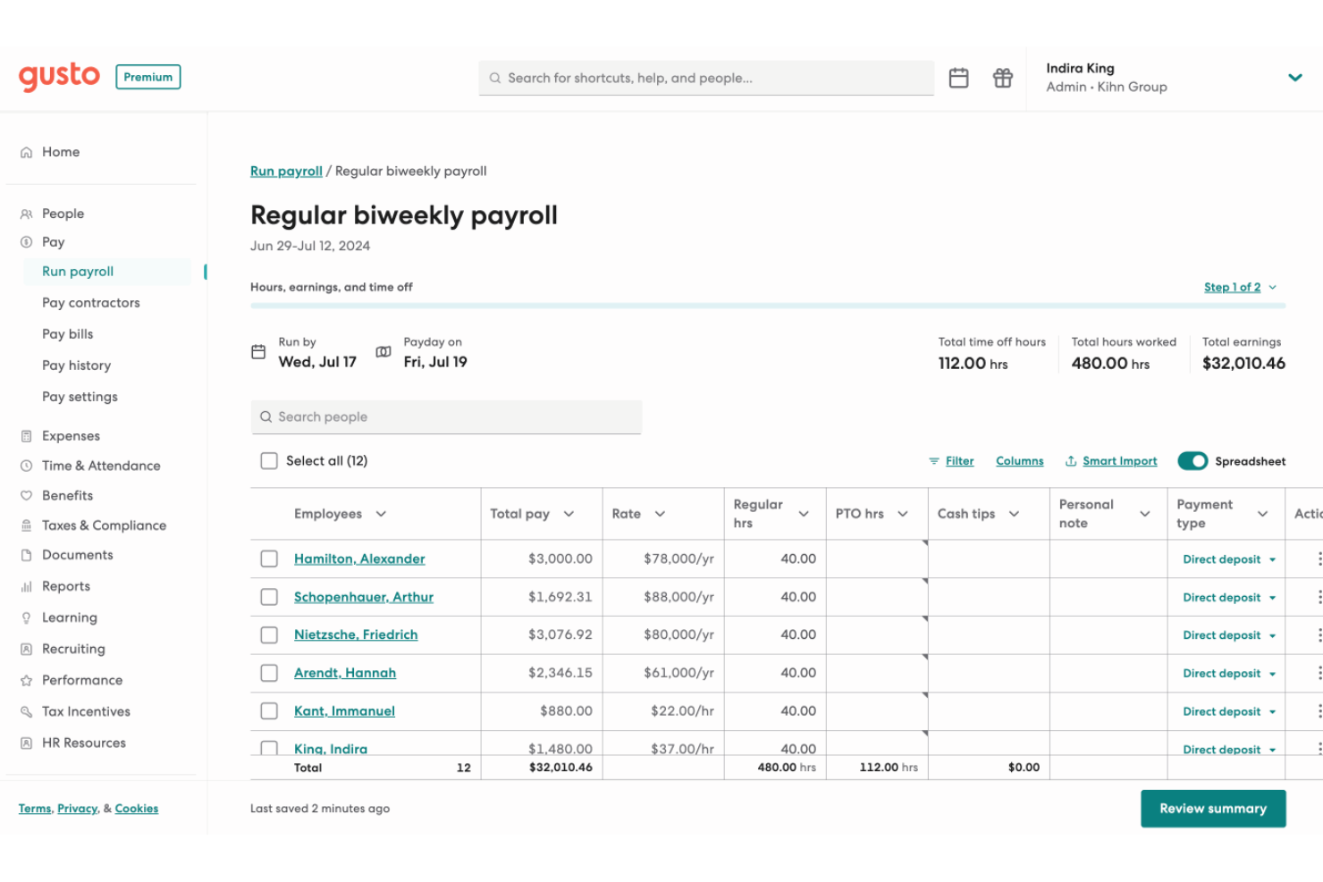 Gusto screenshot - I 10 Migliori Software Paghe per Agenzie di Reclutamento
