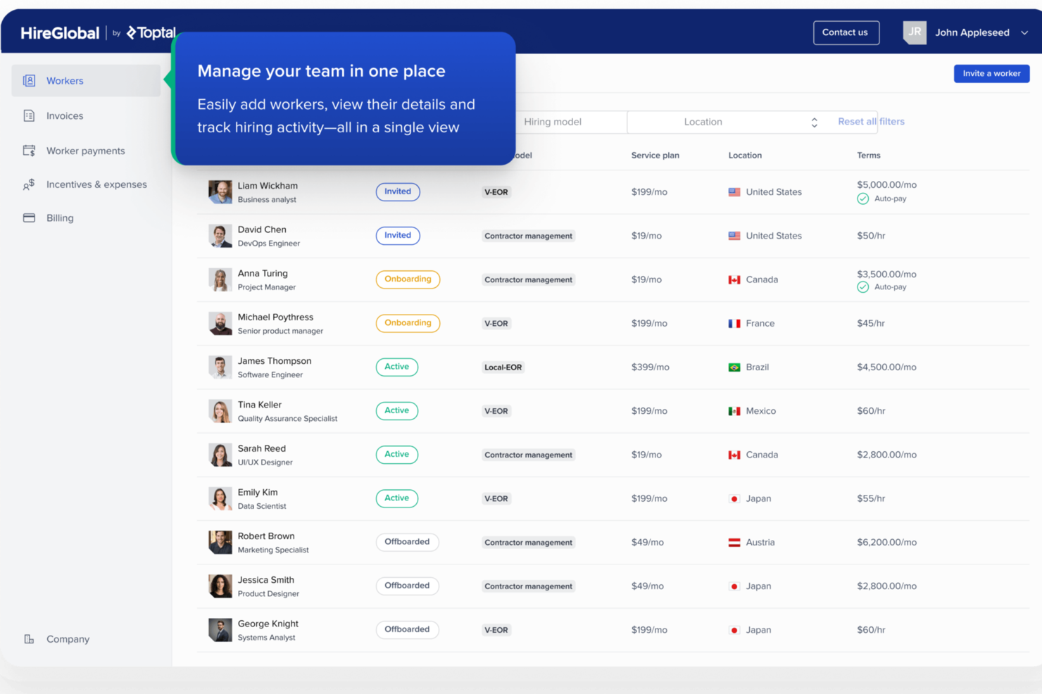 HireGlobal screenshot - Le 10 migliori EOR per startup tecnologiche nel 2026
