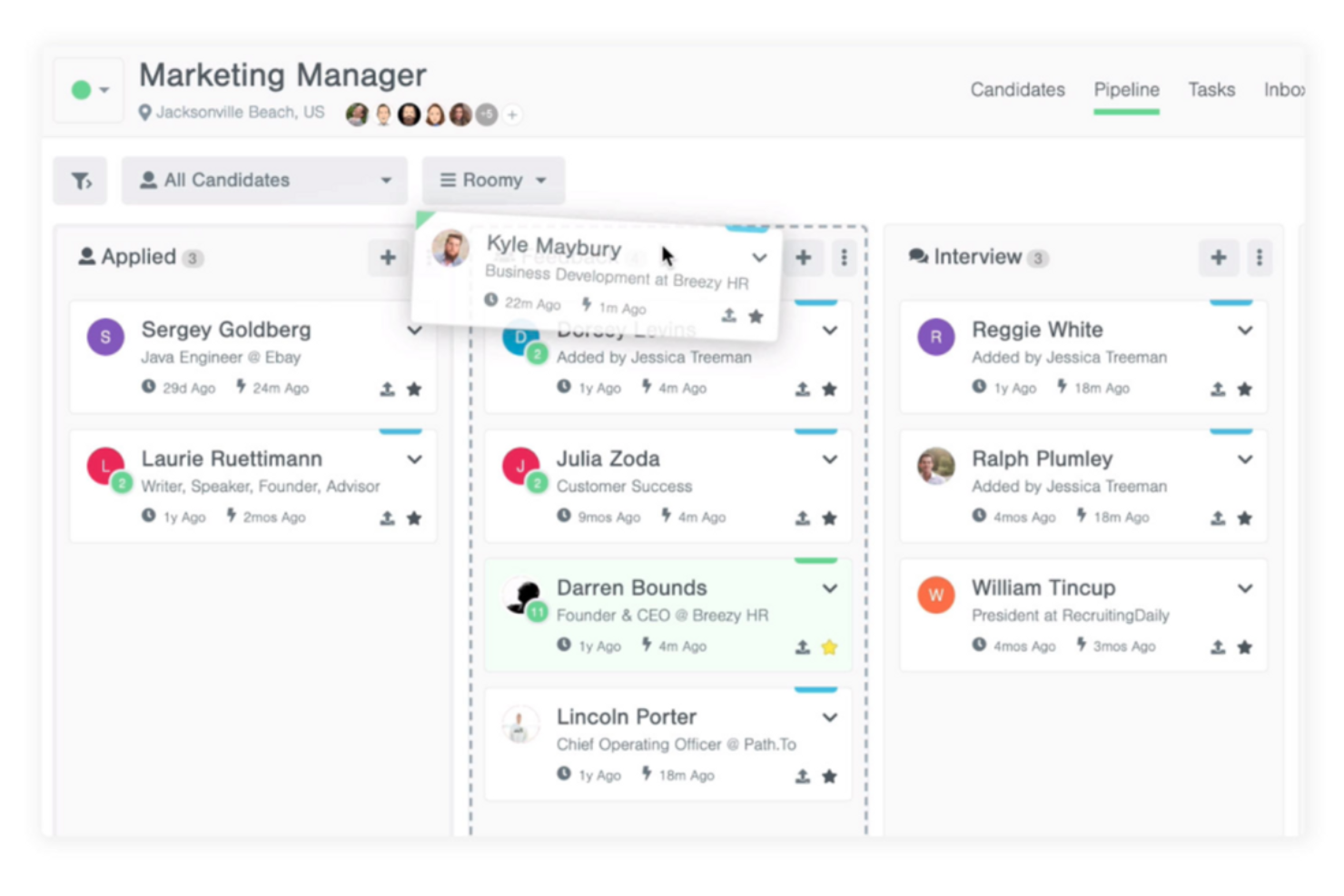 Breezy HR screenshot - I 10 migliori software per il reclutamento nelle aziende di coperture nel 2026