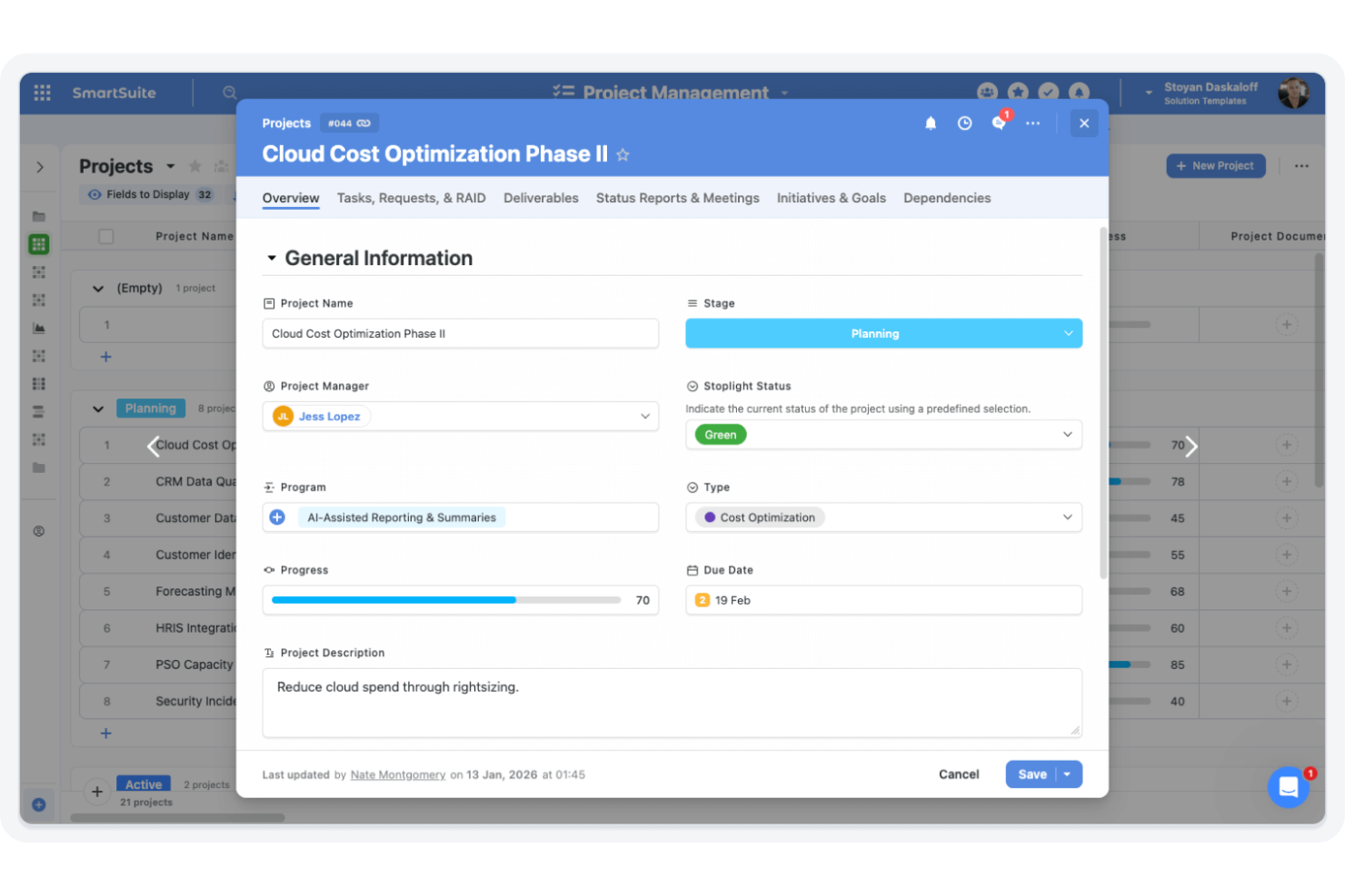SmartSuite screenshot - Los 9 Mejores Software de Gestión de Proyectos de RRHH en 2026