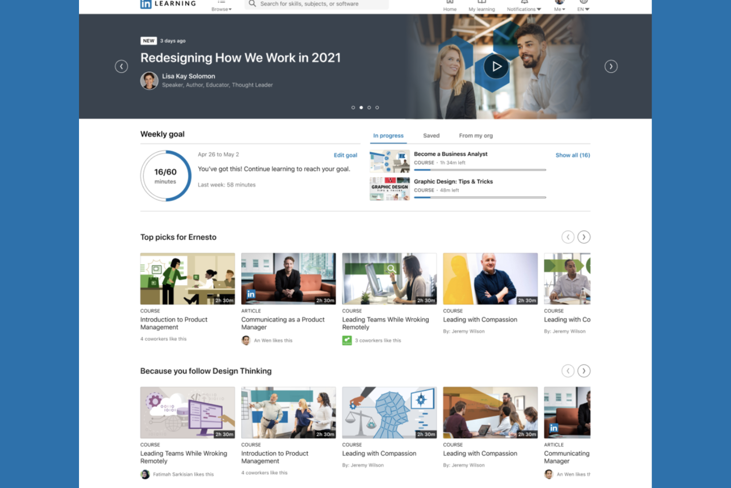 LinkedIn Learning screenshot - 10 Mejores Plataformas de Aprendizaje en Línea en 2026