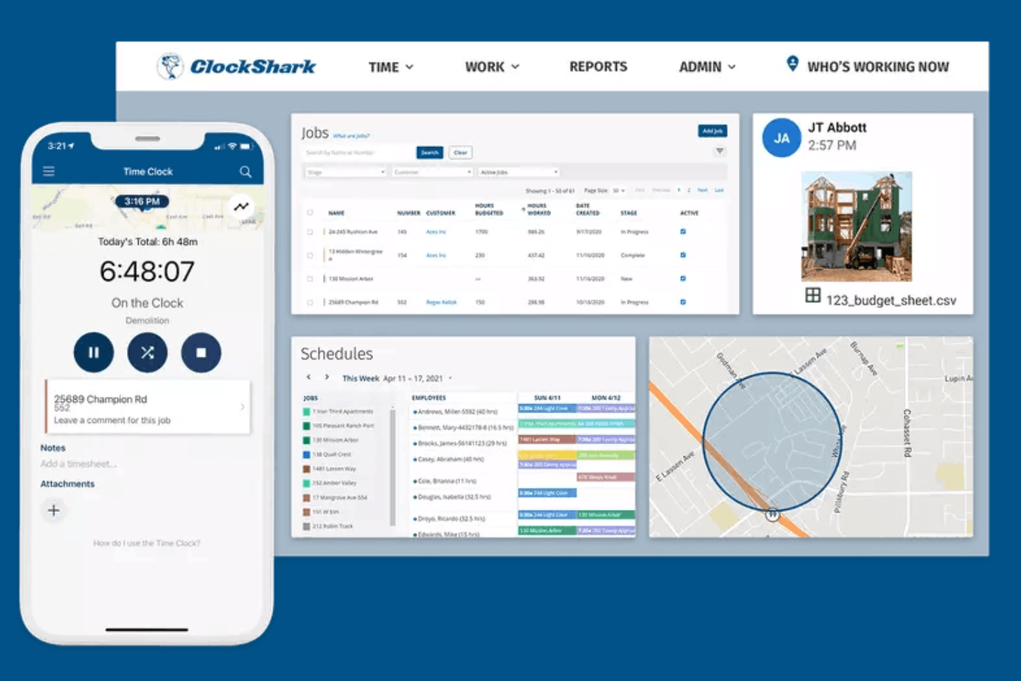 ClockShark screenshot - 17 Mejores Programas de Autoprogramación de Turnos para Empleados Analizados en 2026