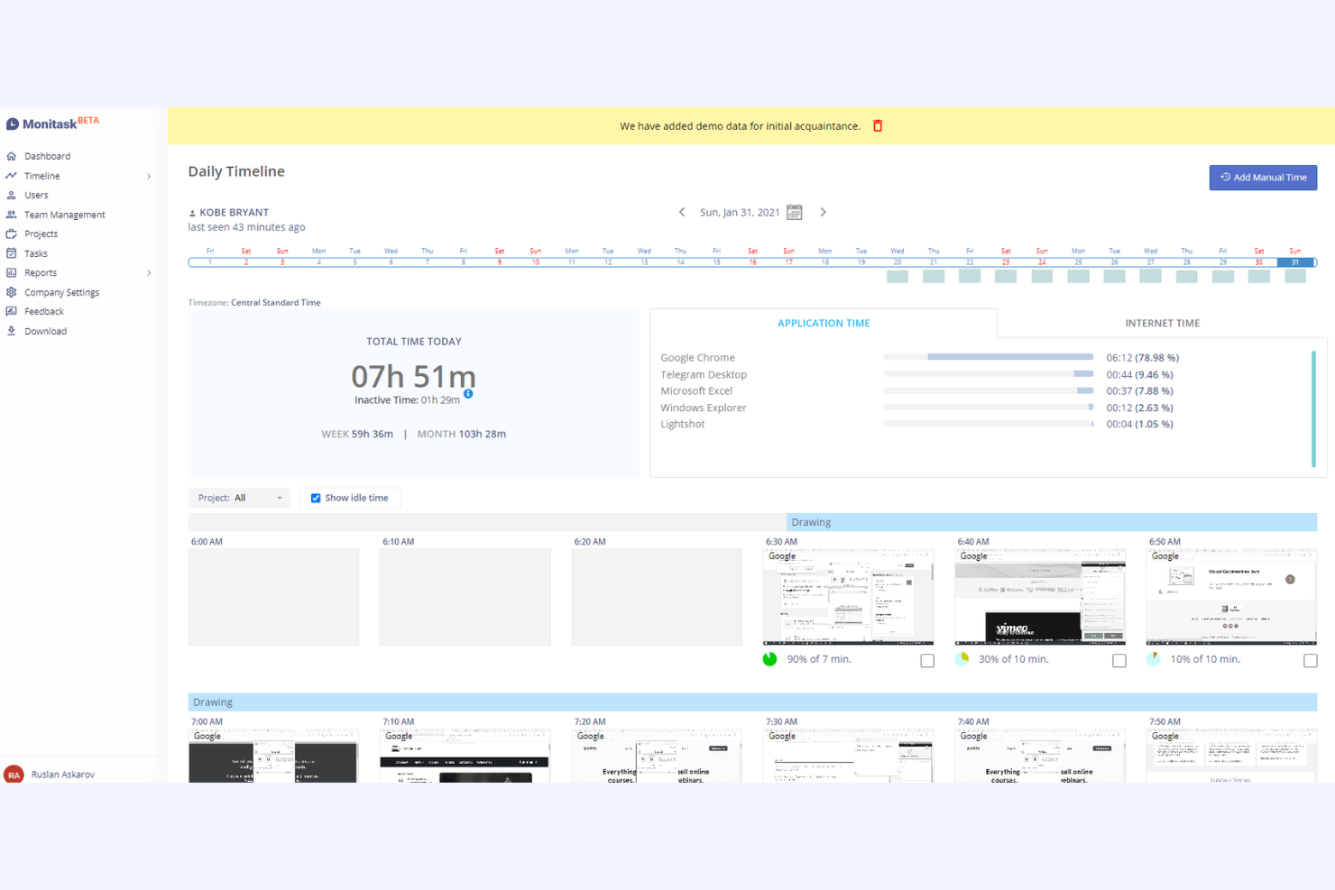 Monitask screenshot - 10 mejores programas para monitorear el correo electrónico de empleados en 2026 (reseñas)