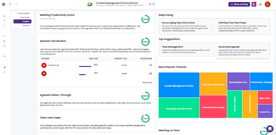 Meetgeek.ai screenshot - 10 mejores herramientas de asistentes de reuniones con IA analizadas en 2026