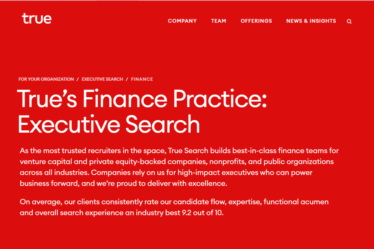 True Search screenshot - 10 de las mejores empresas de selección de directores financieros analizadas en 2026