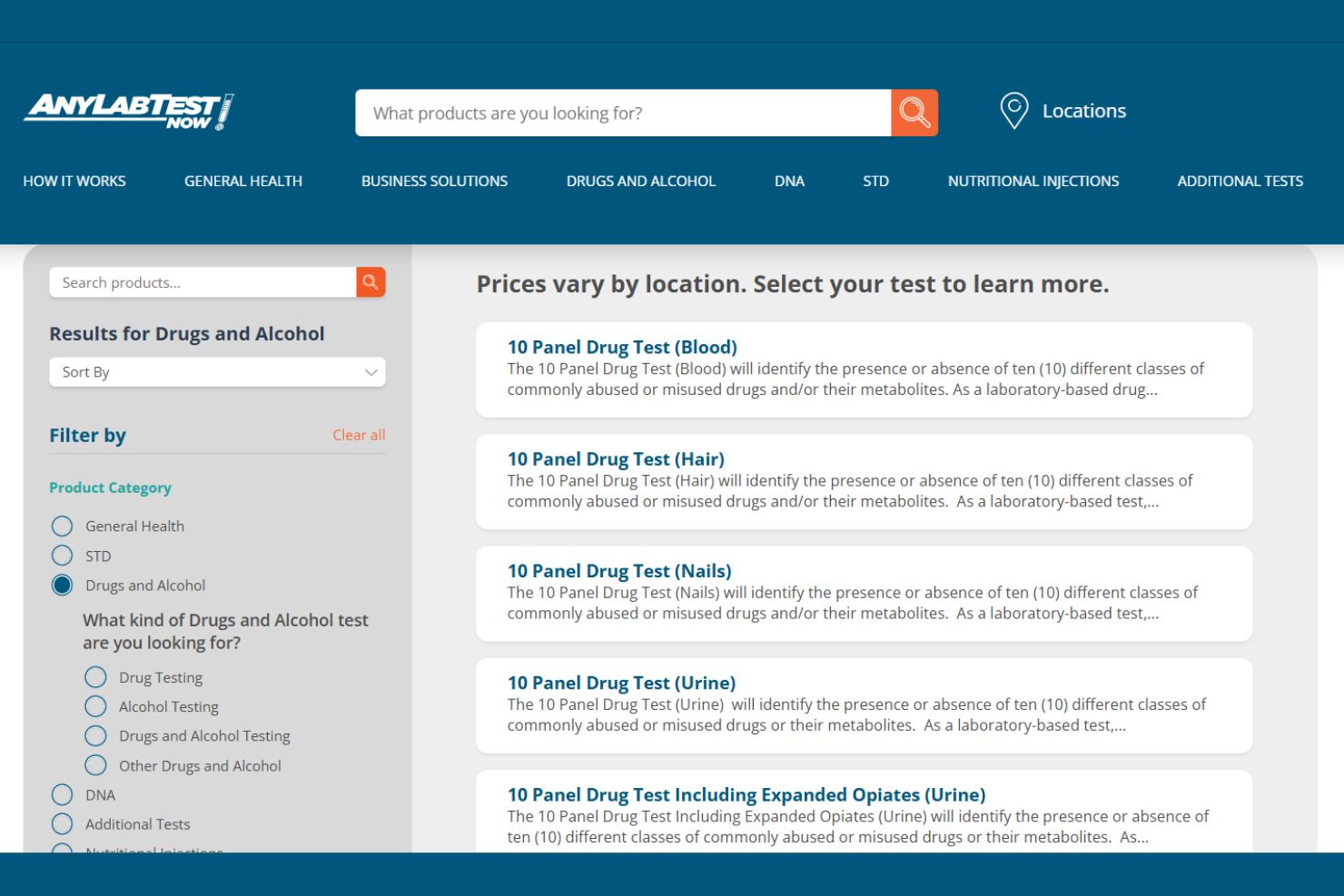 Any Lab Test Now screenshot - 10 Mejores Empresas de Pruebas de Drogas para Empleados Analizadas en 2026