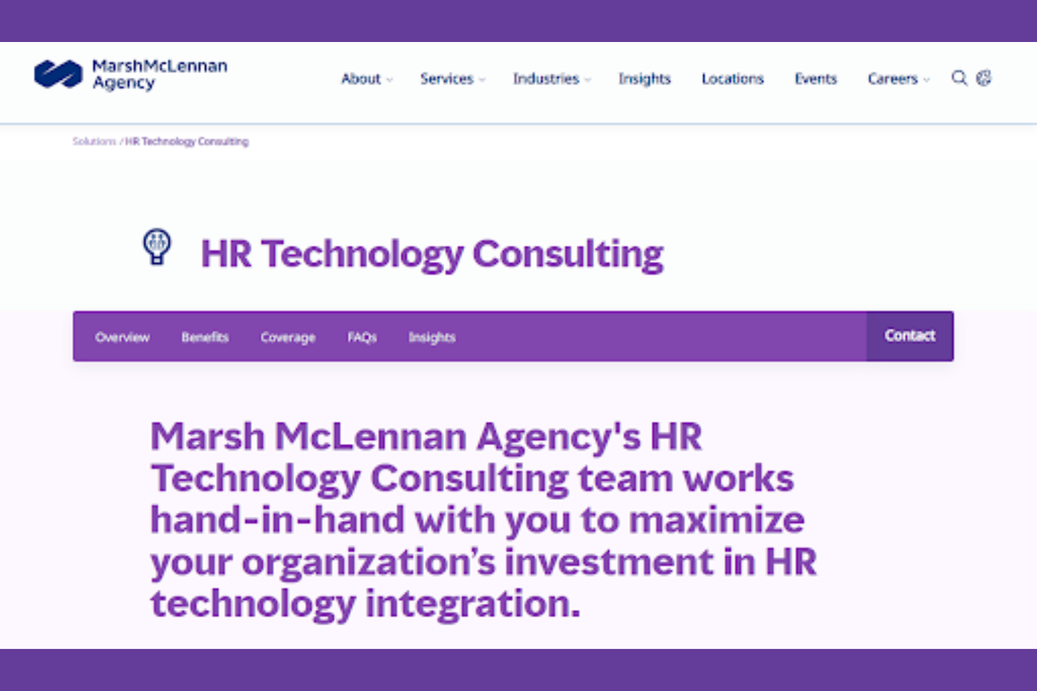 Marsh McLennan Agency screenshot - 10 mejores empresas de consultoría en tecnología de RR. HH. de 2026: reseña