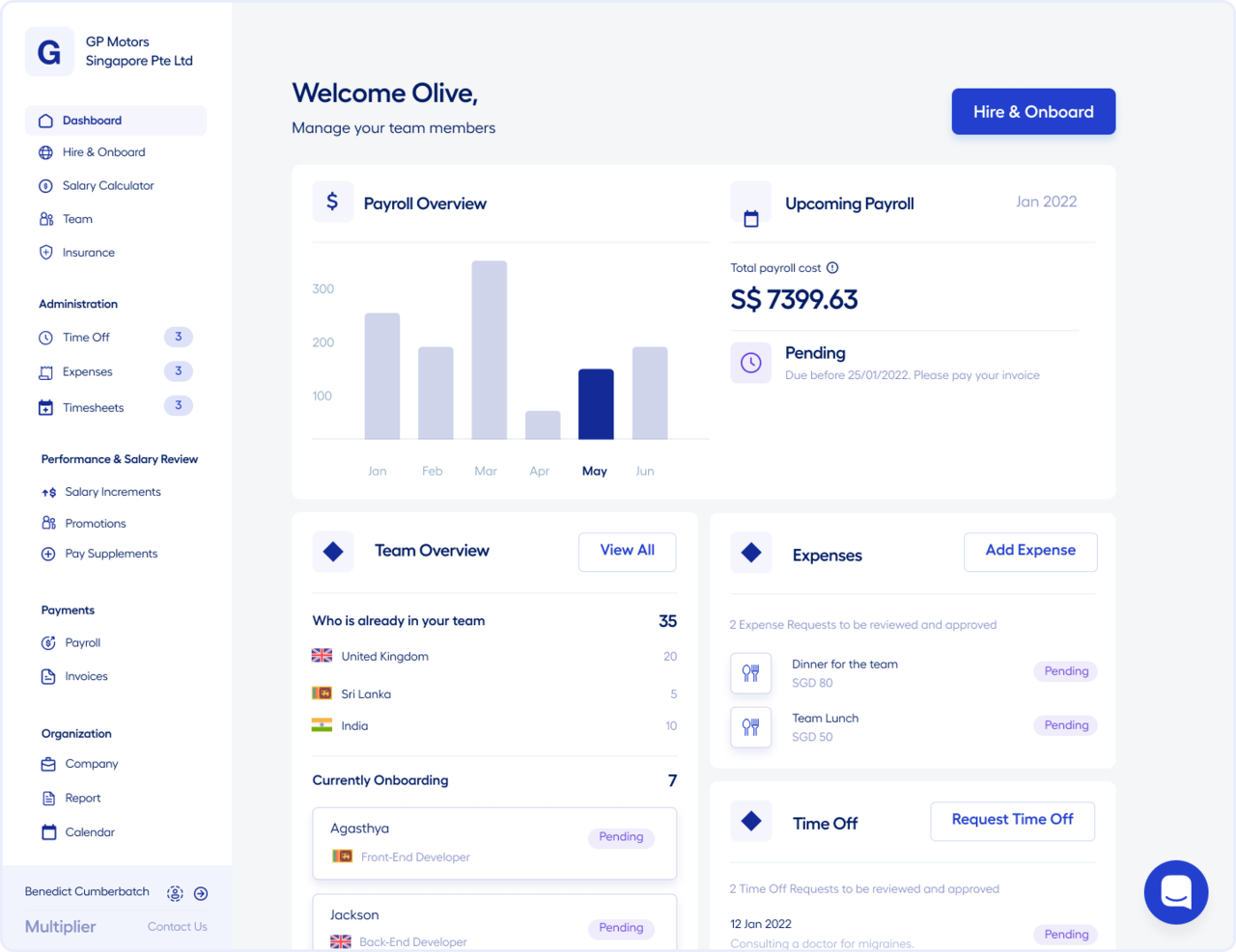 Multiplier screenshot - 10 mejores alternativas a Oyster HR de 2026: analizadas