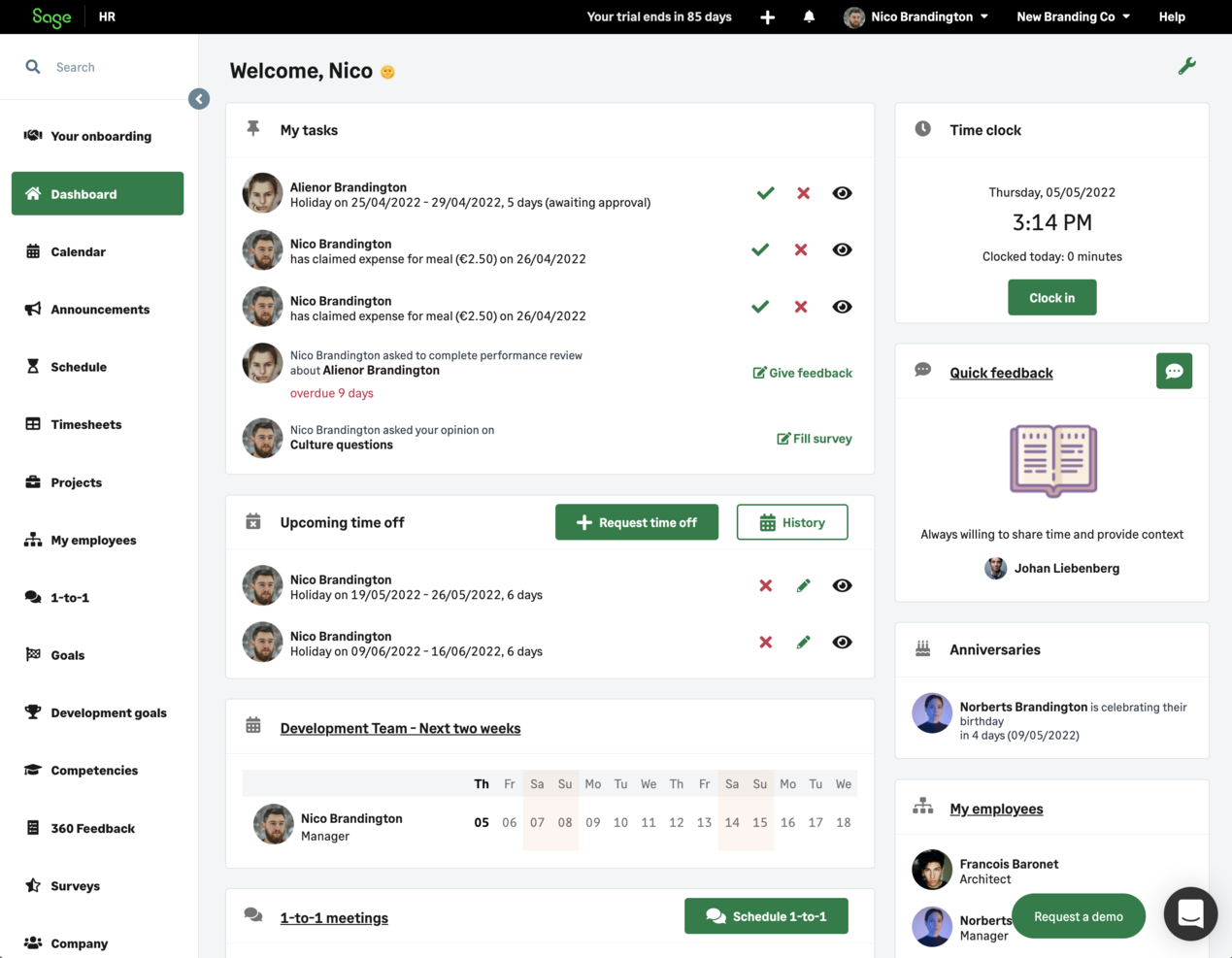 Sage HR screenshot - 10 mejores sistemas de información de empleados revisados en 2026
