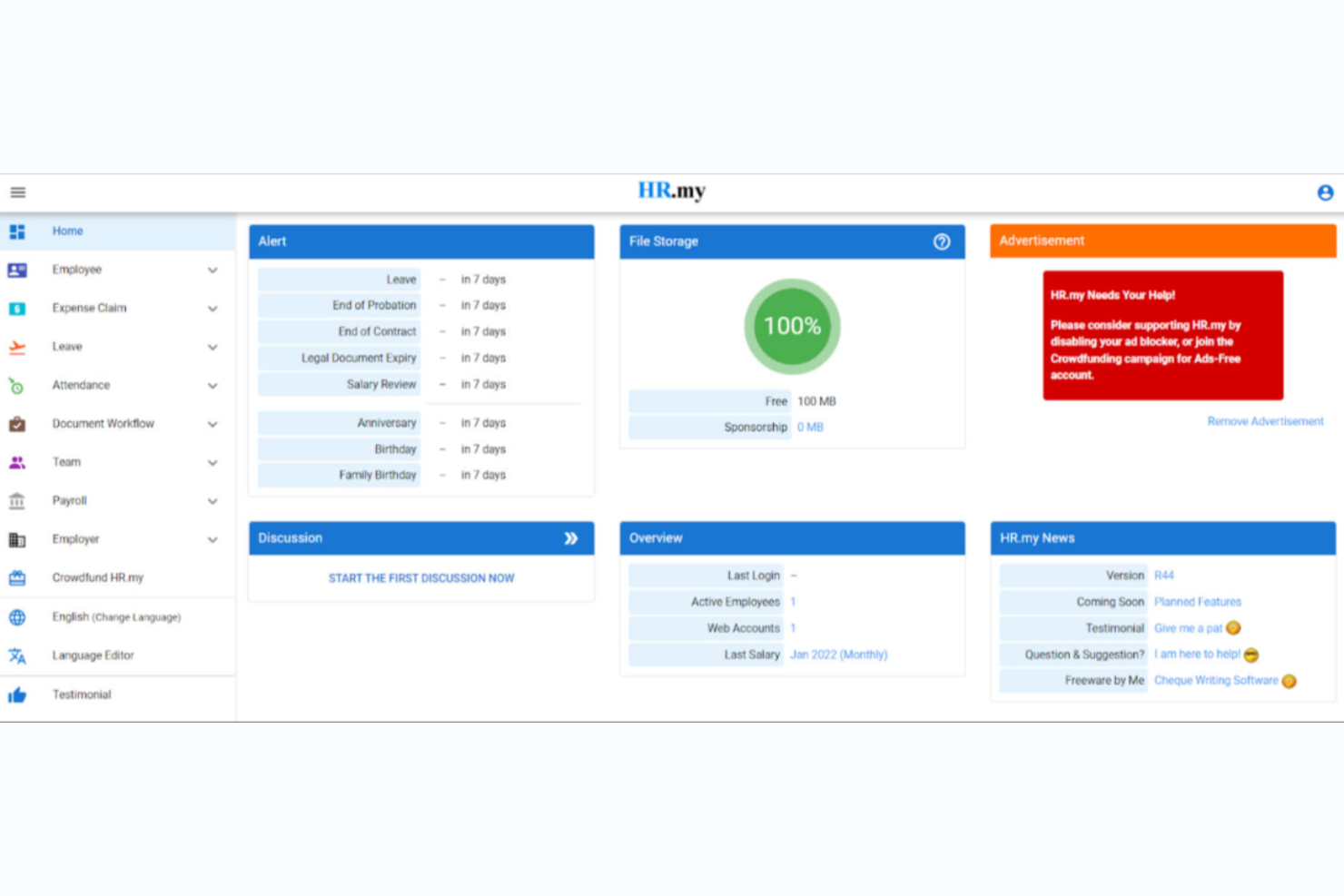 HR.my screenshot - 10 Mejores Software Gratuitos de Gestión del Talento Revisados en 2026