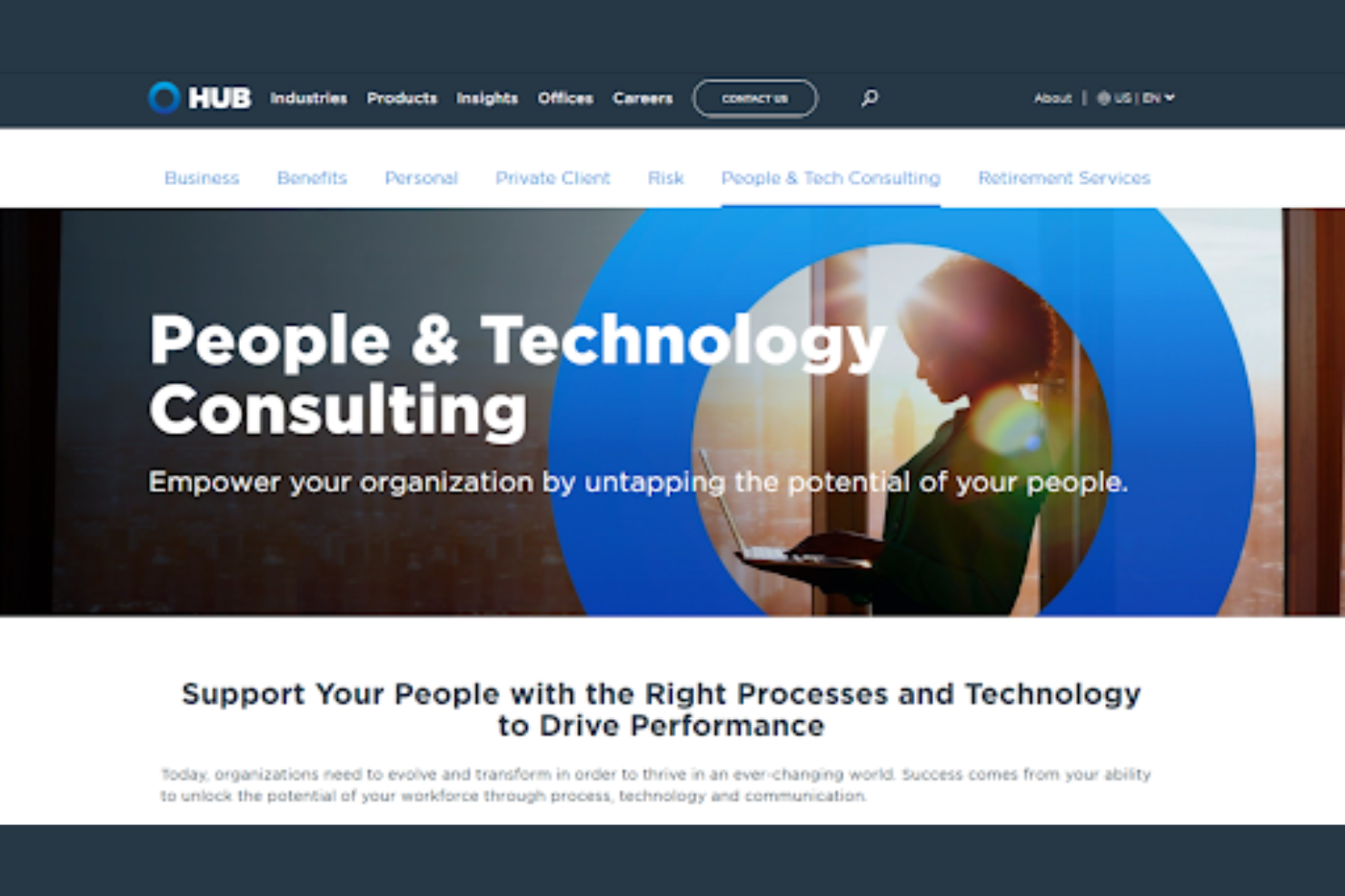 HUB International screenshot - 10 mejores empresas de consultoría en tecnología de RR. HH. de 2026: reseña