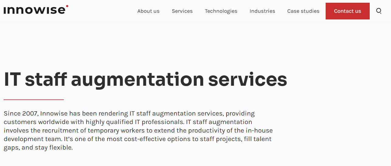 Innowise screenshot - 10 Mejores Proveedores de Aumento de Personal Revisados en 2026