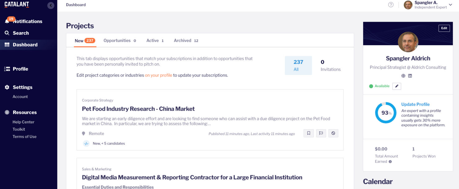 Catalant screenshot - Las 10 Mejores Plataformas de Mercado de Talentos Revisadas en 2026