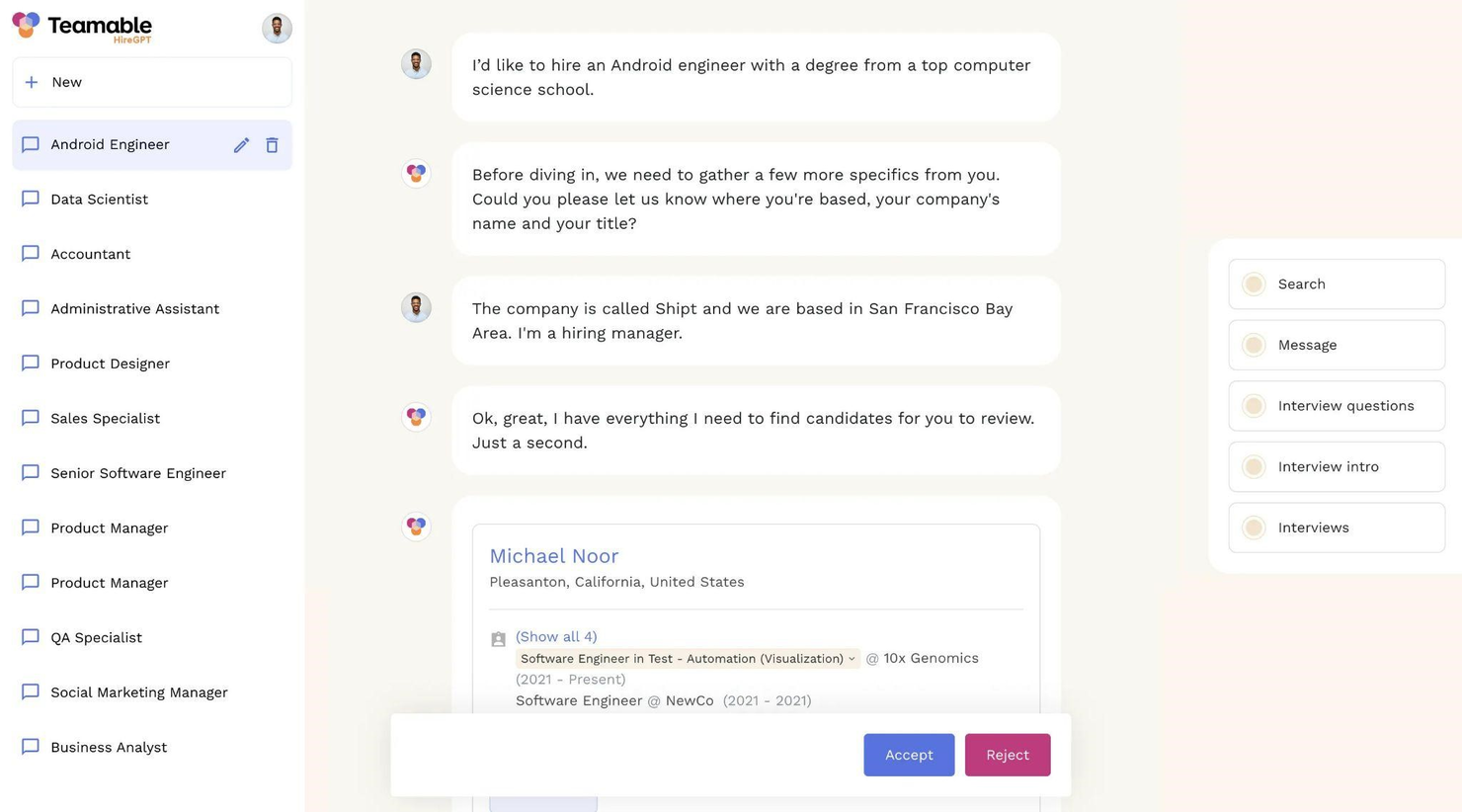 Teamable screenshot - Las 10 Mejores Plataformas de Recomendación de Empleados Reseñadas en 2026