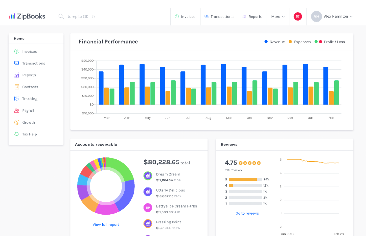 ZipBooks screenshot - Las 10 mejores alternativas a FreshBooks de 2026