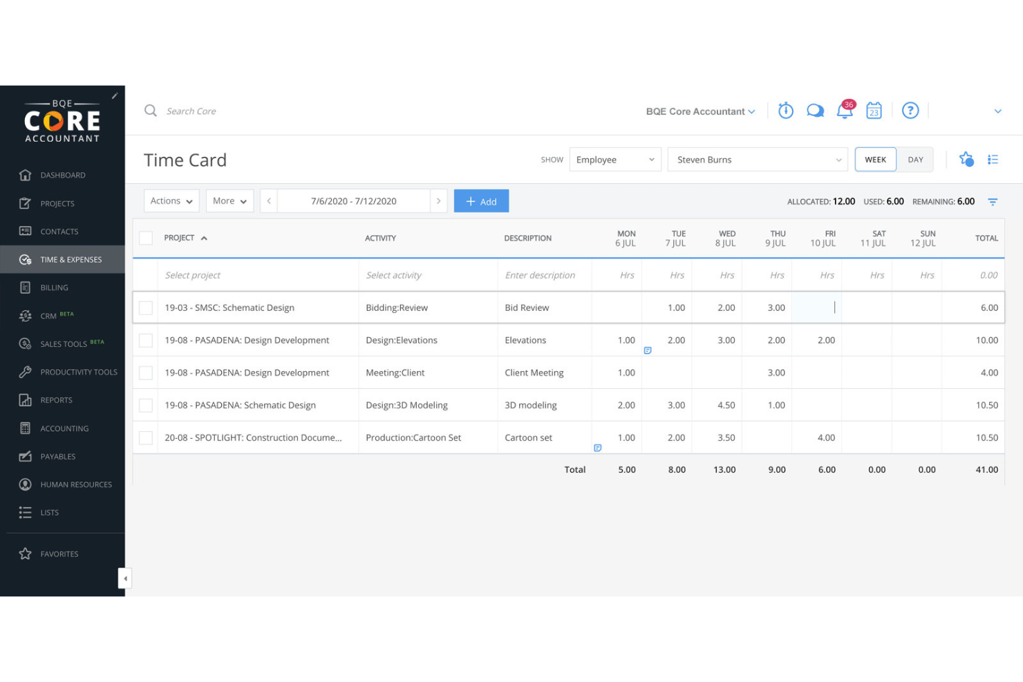 BQE Core screenshot - Las 10 mejores alternativas a FreshBooks de 2026