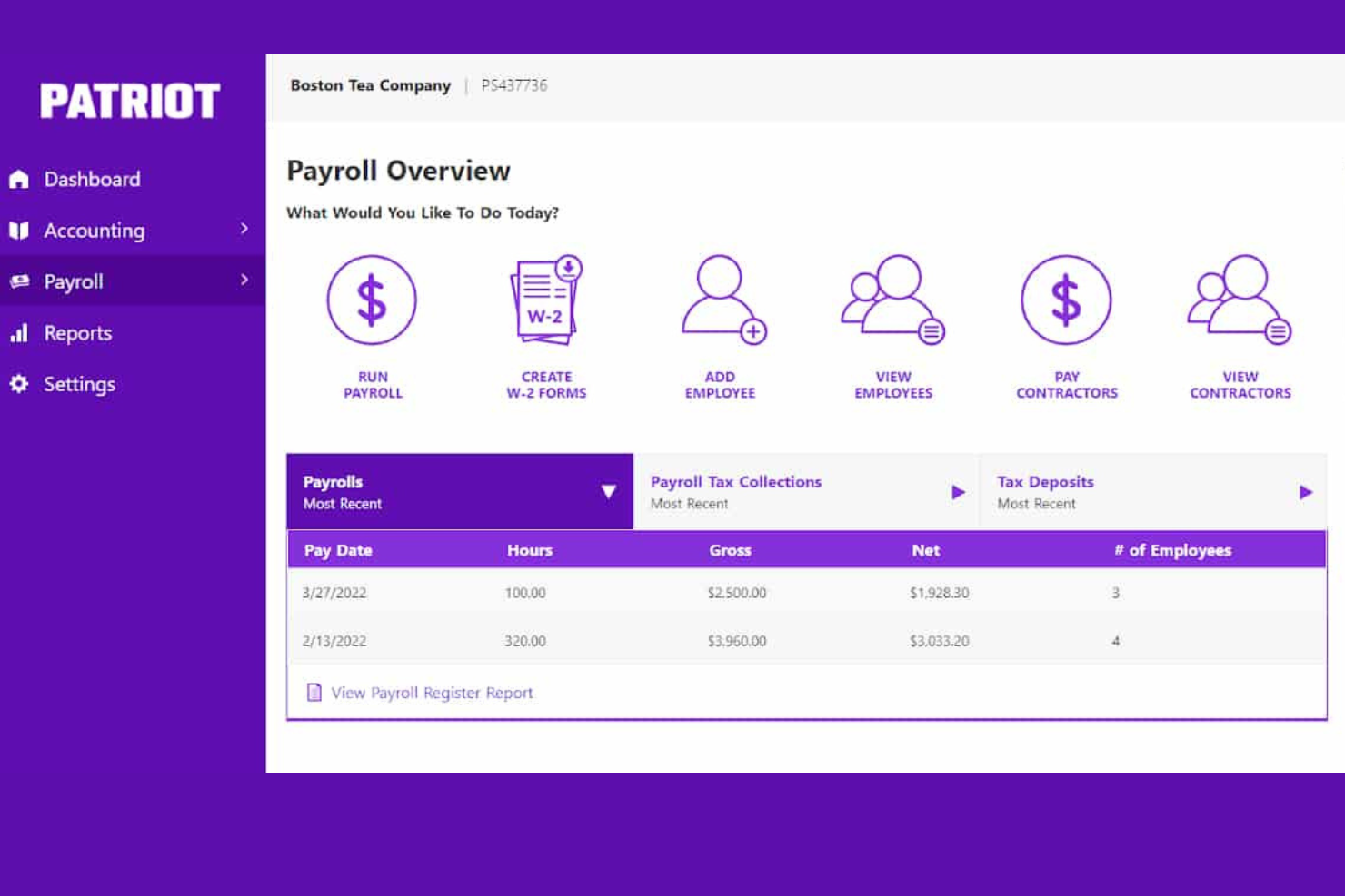 Patriot Payroll screenshot - 10 mejores alternativas a QuickBooks Online de 2026