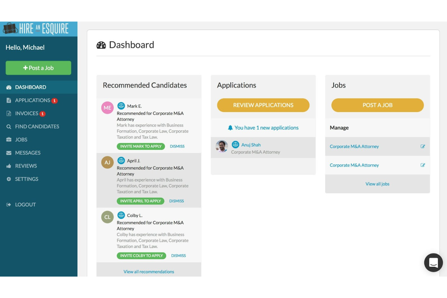 Hire an Esquire screenshot - 20 Mejores Software de Reclutamiento Legal para 2026